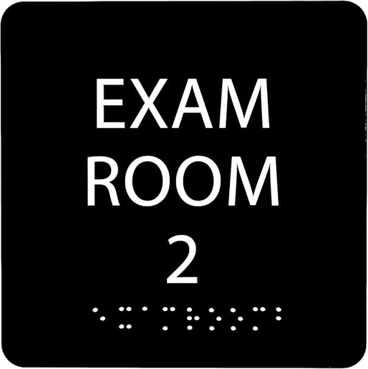6" X6" Exam Room 2 Sign - ADA Compliant Tactile Graphics Grade 2 Braille Text Acrylic Wall Signs - Educational Institution Directional Assistance Test Center Door Sign for Schools