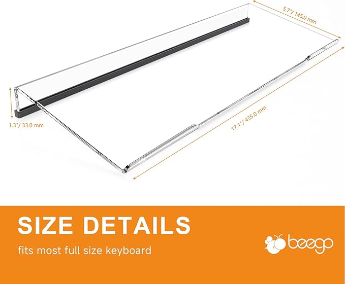Beego Ergonomic Computer Keyboard Stand - Clear Acrylic Keyboard Riser Tilted Keyboard Holder Keyboard Tray with Black Non-Slip Strip for Easy Typing at Home School Office Desk Accessories