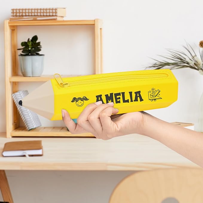 ubmpj Personalized Pouch with Your Name - Custom Pencil Shaped Case for with Zipper Pen Bag Stationery Organizer for Teacher Name Appreciation Gift