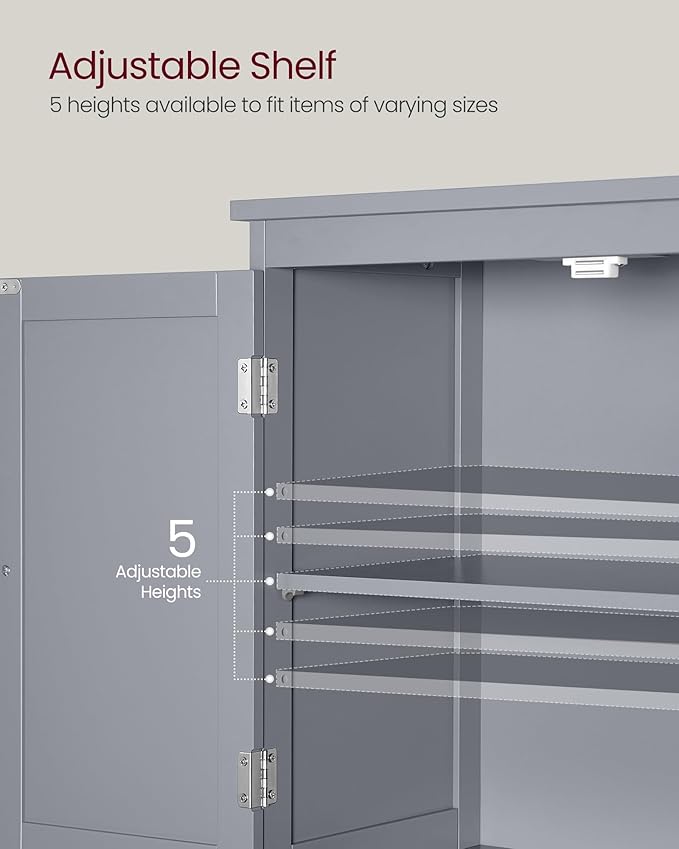 VASAGLE Floor Storage Cabinet, Freestanding Storage Unit with 2 Drawers and 2 Doors, Adjustable Shelf, 11.8 x 23.6 x 43.3 Inches, for Entryway, Bathroom, Dove Gray UBBC551G02