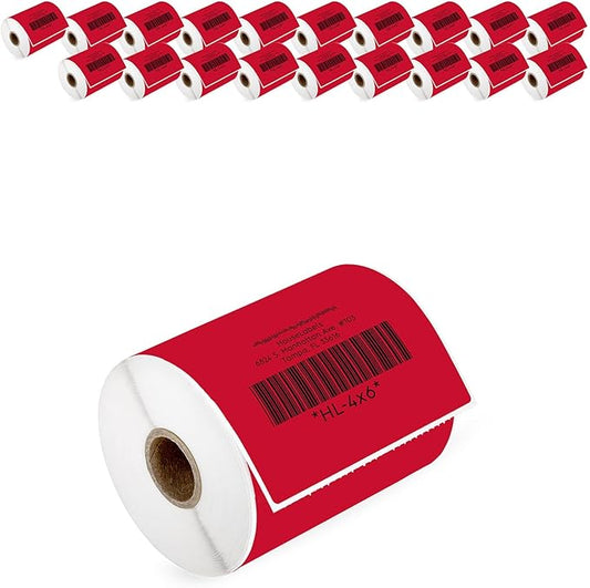 HOUSELABELS 4" x 6" Red Shipping Labels on 1" Core Compatible with Zebra and Rollo Printers, 20 Rolls / 250 Labels per Roll