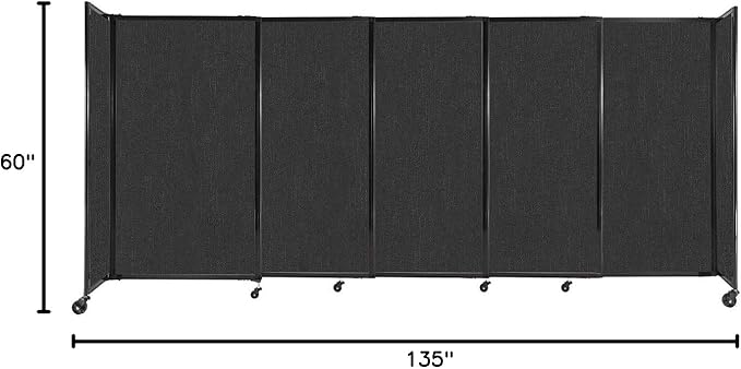 Versare Straightwall Sliding Portable Wall Partition | Freestanding Office Dividers | Locking Wheels | Temporary Room Separator | 11'3'' Wide x 5' Tall Black Fabric Panels