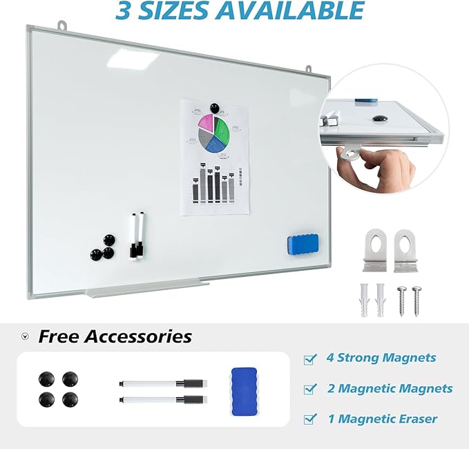 Magnetic Writeboard 18X24 Dry Erase Board Hanging & Wall Mounted Whiteboard S Aluminium Frame Message Boards for Home, School, Office, Kitchen