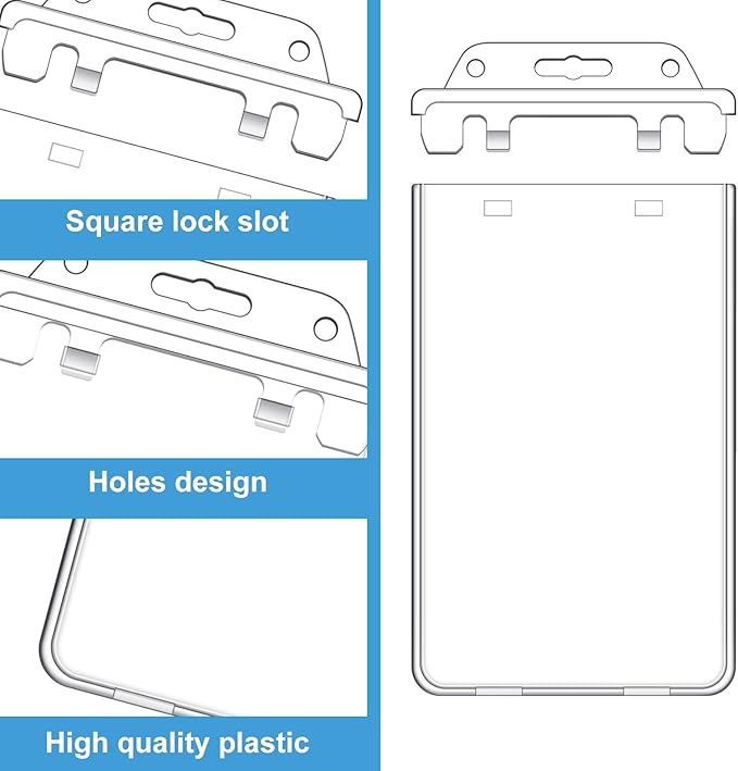 Tinlade 30 Pack Permanent Locking Hard Plastic Badge Holder Vertical Clear ID Badge Holder Heavy Duty Protector Case for Office School Card Travel 2.4 x 4.2 inches