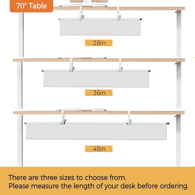Under Desk Cable Management Tray - 48" Cord Organizer for Desk No Drill, Fabric Under Table Wire Organizer with 16X Cable Ties Hide for Office/Home, Cord Hider Fits Adapters & Sockets, White
