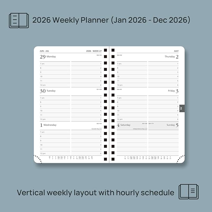 POPRUN Pocket 2026 Planner (Small Size- 4'' x 6.25'') Weekly and Monthly for Purse - Calendar 2026 (Jan. 2026 - Dec.2026) with Soft Cover, Plastic Ruler - Black