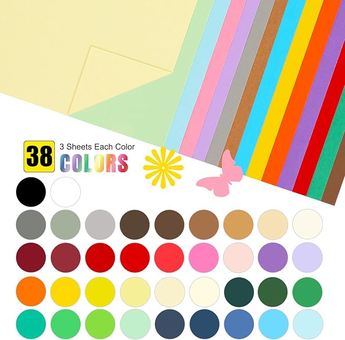 OcePor 114 Sheets Colored Cardstock 38 Colors, 8.5x11 Color Cardstock Bulk, 250gsm/92lb Assorted Colors Construction Paper for Printing, Card Making, Die Cutting, Crafts, Scrapbooking, Party