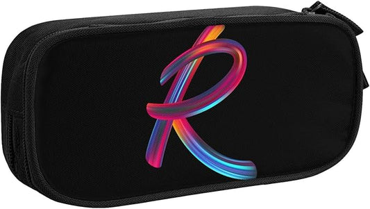 Pazacon Cute Initial Pencil Case for Kids Students, Large Capacity Pencil Pouch for Boys Girls, Letter Design Pencil Box Pen Bag Office Stationery Organizer, Rainbow Letter R