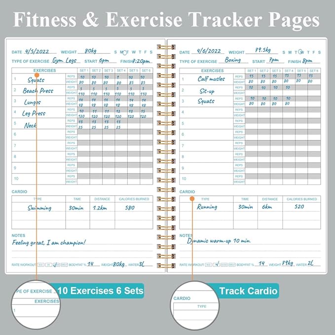 Simplified Fitness Journal for Women & Men,A5 Workout Journal/Planner Daily Exercise Log Book to Weight Loss, Gym, Muscle Gain, Bodybuilding Progress, 5.8"x8.3", Black