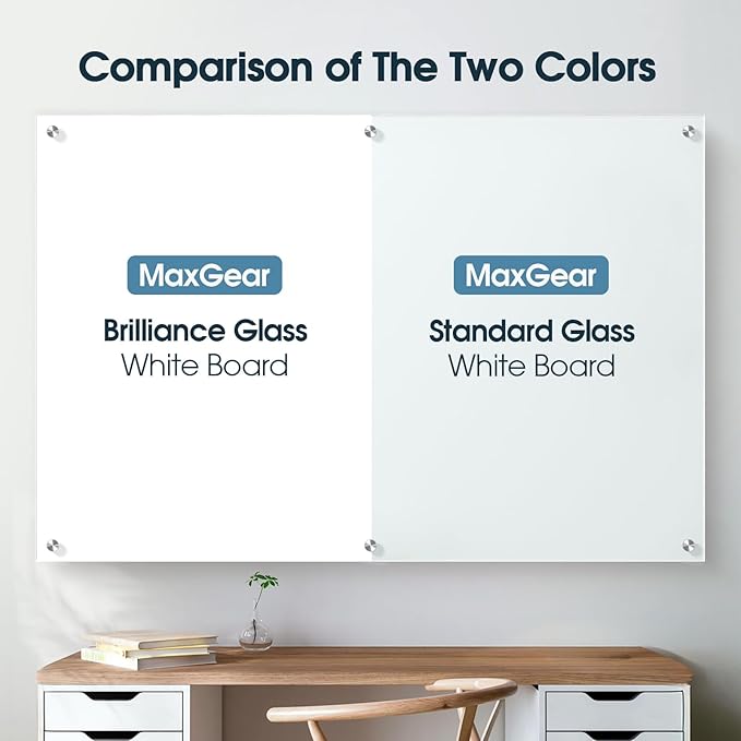 MaxGear Glass Whiteboard, Tempered Magnetic Dry Erase Board 60 x 40 Inch, Frameless Wall Mounted, Office Classroom Conference Room Home Use, Includes Markers, Eraser, Magnets & Mounting Kit