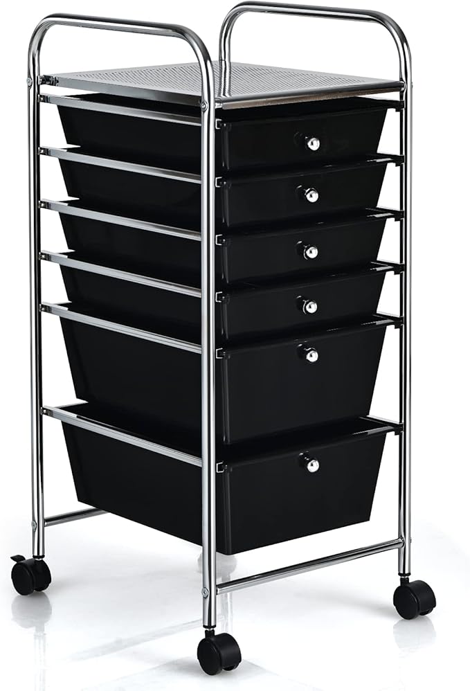 Giantex Rolling Storage Cart with 6 Drawers, Multipurpose Mobile Organizer Cart for Tools Scrapbook Paper Home Office School (Black)