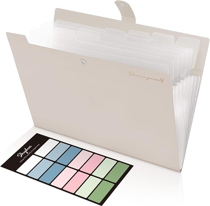 SKYDUE Expanding File Organizer with 8 Pockets, Accordion File Folders with Labels, Portable Document Paper Bill Receipt Organizer, Home College School Office Supplies, Letter Size,MilkTeaBrow