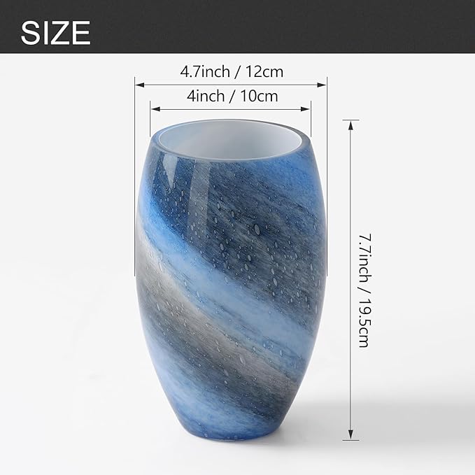 Fixture Replacement Globe Shade,Lampshade for E26 Base 1-5/8 Inch Fitter, Color Art Glass Oval Lampshade Cover for Pendant Kitchen Wall Sconce Chandelier Vanity Light (1, Blue and Black)