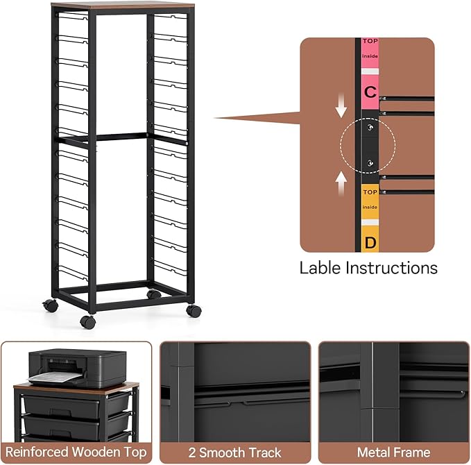 SYKIARIOL Rolling Cart with Drawers,12 Drawer Rolling Cart,Rolling storage cart with drawers,Black Rolling Drawer Cart,Teacher Rolling Cart for Classroom Storage,Craft Cart with Wooden Tabletop