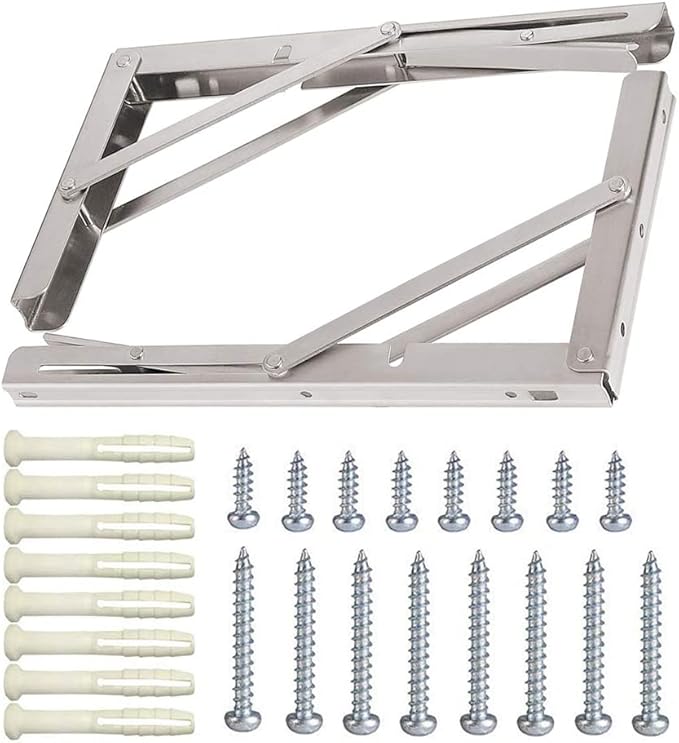 Folding Shelf Brackets, Max Load 300 lb, Heavy Duty Stainless Steel Collapsible Wall Mounted Shelf Brackets for Table, Space Saving DIY Bracket, Pack of 2 (2, 24 Inch)