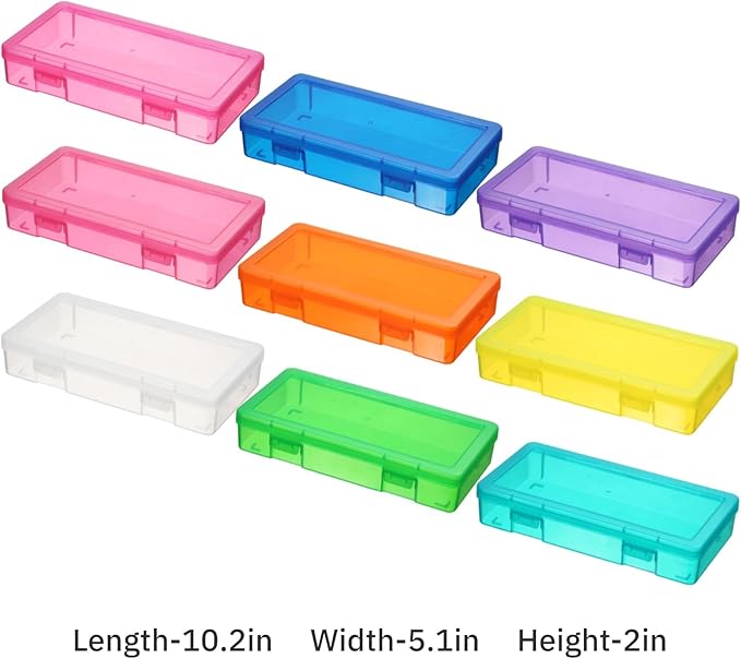 novelinks Stackable Plastic Clear Storage Box Containers with Latching Lid - Art Craft Supply Organizer Storage Containers for Pencil Box, Crayon, Beads, Jewelry (9 Pack Medium -Color)