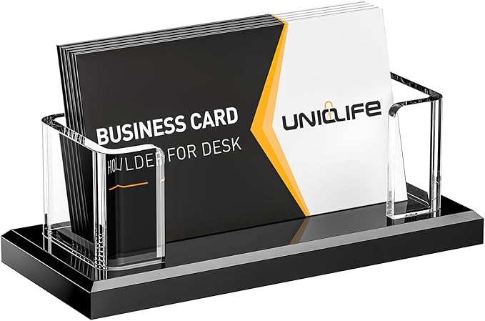 Uniclife Acrylic Business Card Holder for Desk 1 Slot Clear Horizontal Business Card Stand for Men & Women Desktop Name Card Display Stand Card Organizer for Office Home Exhibition, 60 Card Capacity
