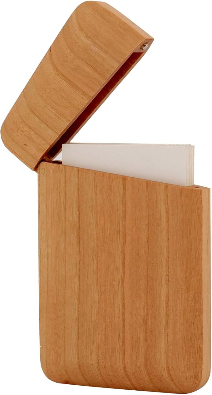 Yookin Wood Business Card Holder Wooden Magnetic Business Card Case Portable Simple (Cherry)