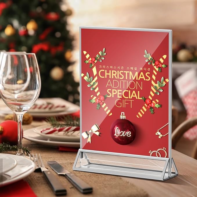 PPH-Sisy Clear Acrylic Sign Holder 8.5X11 with Silver Borders Display Stand, Double Sided Acrylic Picture Frames Plastic Sign Holder for Wedding Table Numbers Menu Holder (6 Pack)