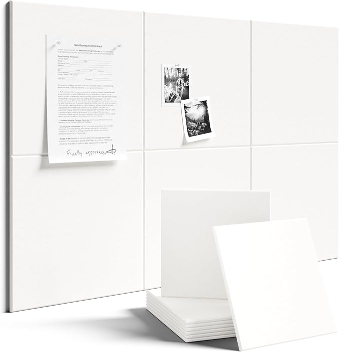 Fluxynara Large Felt Bulletin Board 36" x 24" Cork Board Alternative-6 Pack with 40 Safe Removable Adhesive Tabs, Cork Boards for Walls Cork Board for Home Office Classroom Pin Board - Milky White