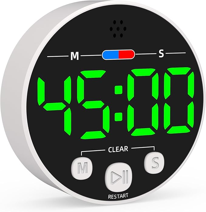 Large LED Digital Timer, Magnetic Countdown Loud Timer for Kitchen Cooking, Classroom Whiteboard, Kids, Toddler, Game, Productivity, Focus, Work, Task, Office, Meeting – Small, Simple, Visual, Green