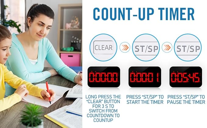 Kitchen Digital RED Timer, Count Down Up, Rechargeable, Vibration Mode Adjustable Volume and Brightness LED Display, Time Management Cook, Desk