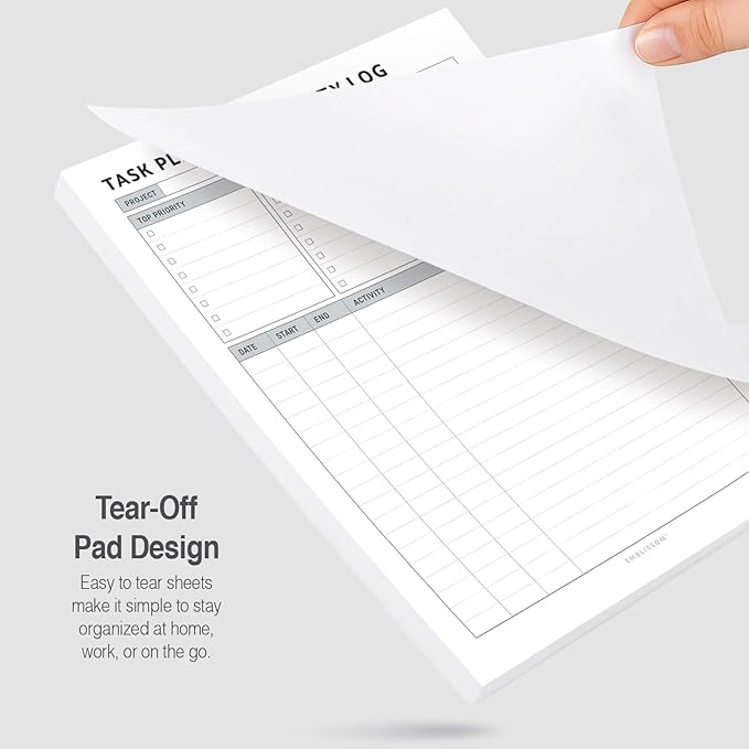 Task Planner & Tracker 8.5 x 11 Tear-Off 70 Sheet Planner Pad – Project Organizer with Time Log, Top Priority, Follow-Up – Notepad for Home & Office (White, Classic, 1 Pack)