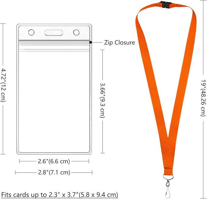 24-Pack Orange Breakaway Lanyards with Waterproof Badge Holders, Polyester Neck Straps for ID Cards, Events, Office, and Schools
