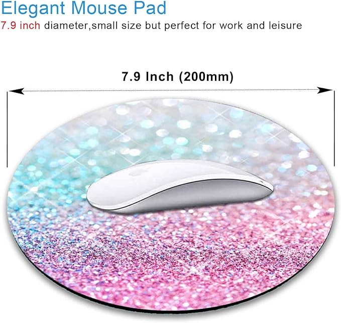 IMAYONDIA Kids Girls Mouse Pad for Laptop, Small Pink Blue Gradient Sparkle Mouse Pads Cute, Round Glitter Mousepads, Mini Travel Mousepad for Wireless Computer, Office Desk Accessories, 7.9 X 7.9 in