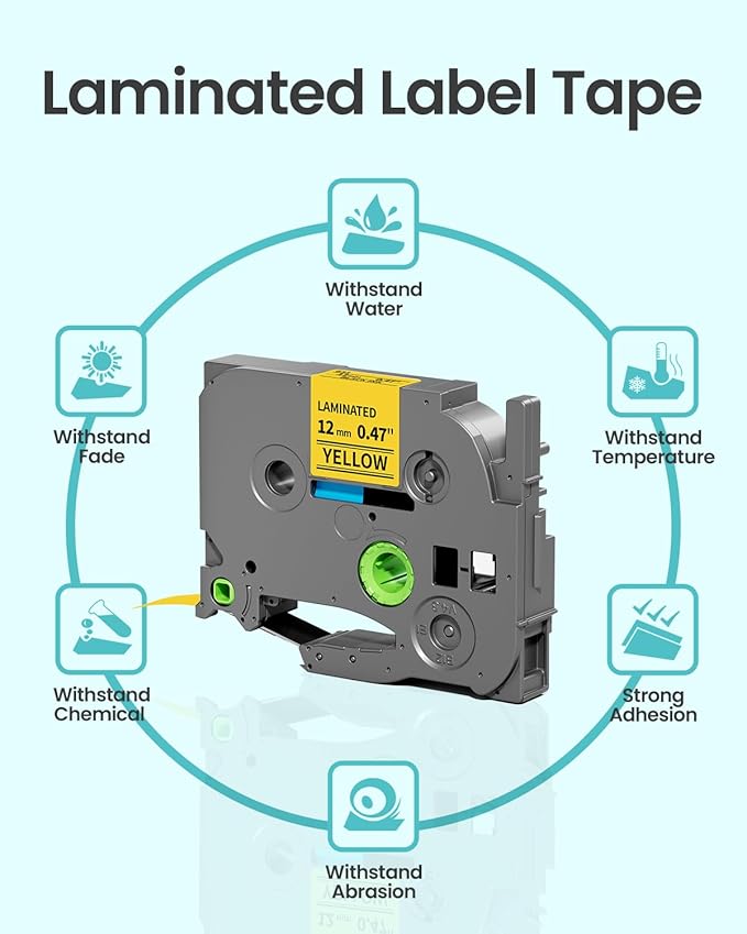 2-Pack Label Maker Tape 12mm 0.47" Yellow Replacement for Brother P Touch Label Tape TZe-631 TZ-631, Compatible with Brother Ptouch PT-D210 PT-H110 PT-D220 PT-D400,Black on Yellow