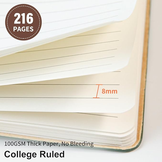 TSFPapier Lined Journal Notebook for Work College Ruled Note Book 5.79"x8.27" A5 PU Leather Daily Journaling 216 Pages for Women Men Writing Home School Supplies Business (Coffee)