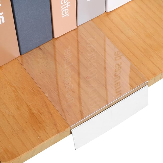 60 Pcs Moveable Shelf Label Holders 7.5”x4” Clear Shelves Tags Library Bookshelf Divider Markers Transparent Shelf Label Display Holder for Classroom Office Library Book Shelves