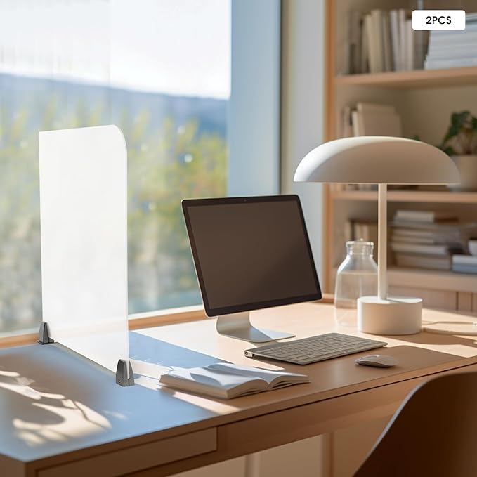 KONKENIE Acrylic Office Privacy Partition Indoor Desk Divider Guard Rectangle Desktop Privacy Panel Privacy Shield Screen for Classroom Office Reception Station Bakery Translucent (23x22x2”,2PCS)