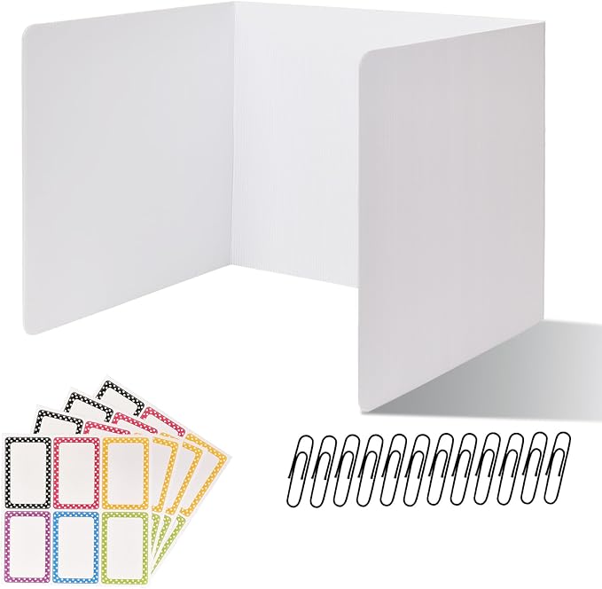 ZYINOZOC 12 Pack Desk Dividers for Students,3-Fold Privacy Screens,Testing Dividers for Classroom Waterproof,Plastic Easy Clean Privacy Shields for Student Includes Extra Labels