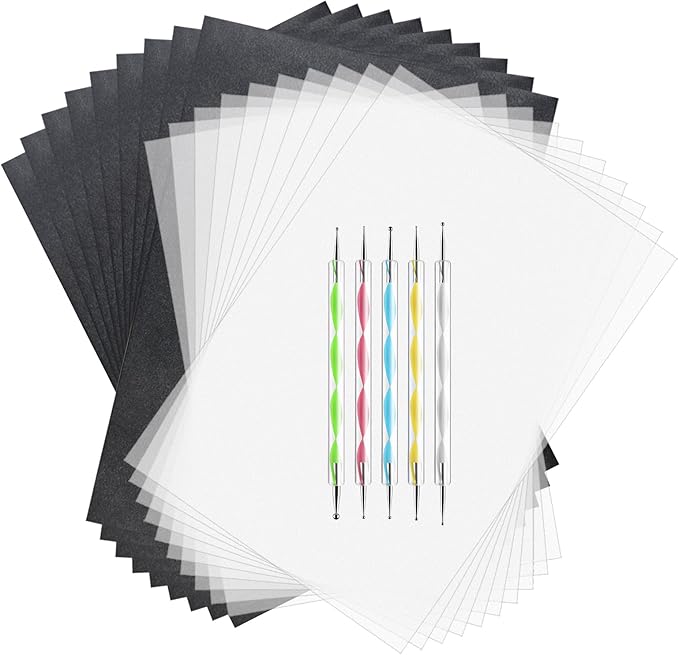 ASTARON 150 Sheets Black Carbon Copy Paper and Tracing Paper with 5 Pcs Embossing Styluses Tool Set, Carbon Transfer Paper for Tracing on Wood Fabric