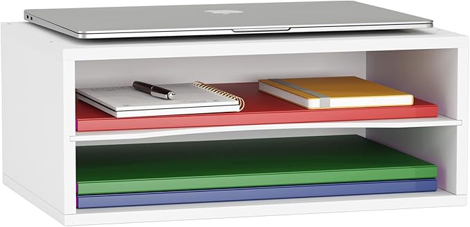 GDINDINFAN Wood Desktop Letter Tray File Organizer, Paper Storage Mail Sorter with Adjustable Drawer Boards for Home and Office, White