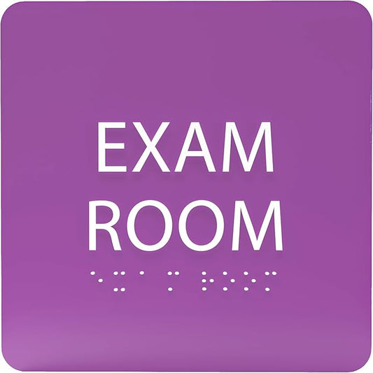 ADA CENTRAL SIGNS - 6" X6" Exam Room Sign - ADA Compliant Tactile Graphics Grade 2 Braille Text Acrylic Wall Signs - Educational Institution Directional Assistance Test Center Door Sign for Schools