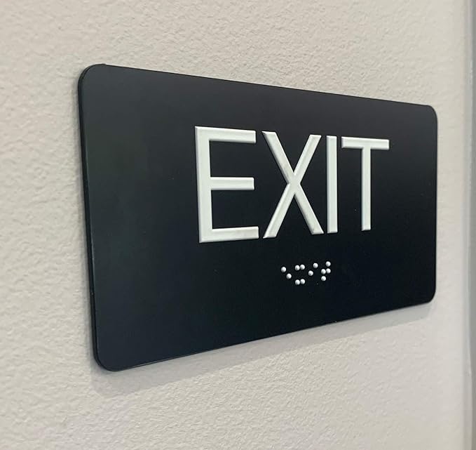 NAP TAGS Exit Sign ADA Compliant with Braille – Black Tactile Exit Sign 6" x 9", Indoor, Easy Installation, Made in the USA