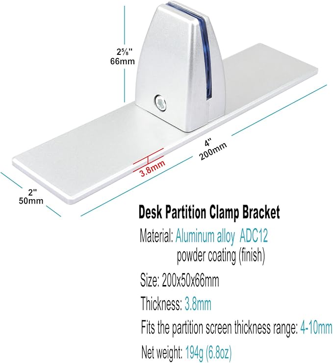 4 Pack T Shaped Office Desk Partition Clamp, Aluminum Sneeze Guard Bracket Support, Silver
