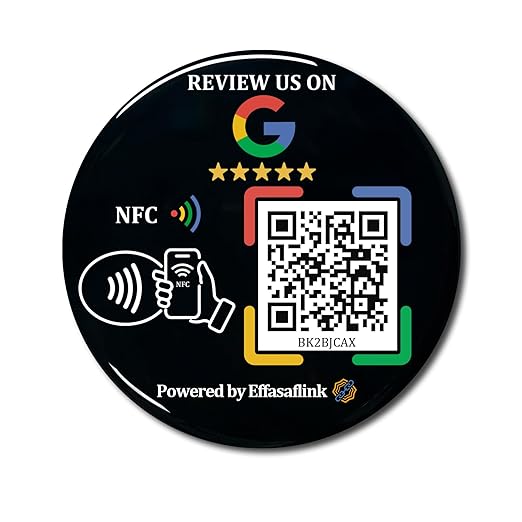 Epoxy Sticky Card with NFC Chip & QR Code - Compatible with Google Business Page for Customer Reviews, Boost Business Reviews, Essential for Small Businesses, No App, No Monthly Fee (Black-1 Card)