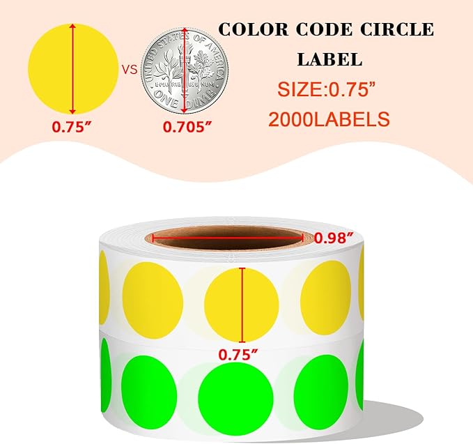 PARLAIM 2 Rolls 2000PCS 3/4" Round Circle Color-Code Dot Stickers,2 Color Style Colorful Coding Label Sticker for Home Office Classroom(Fluorescent Green+Yellow)
