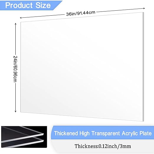 4 Pack 24x36 Inch Acrylic Sheet 1/8" Thick, Cast Acrylic Sheet, Clear Plexiglass Sheets, for Craft Projects, Display Cases, Signs, Photo Frame