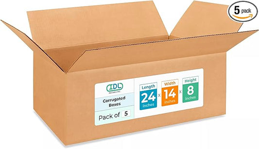 Large Shipping & Moving Boxes 24 x 14 x 8 inches (5-Pack) - Extra Strength 200 lb vs Regular - Corrugated Large Boxes for Moving - Heavy Duty Packing Box - Carton Box by IDL Packaging
