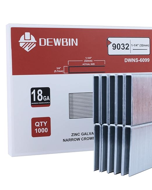 DEWBIN 18 Gauge Narrow Crown Staples, 1000 Cts 1-1/4-Inch 18GA Heavy Duty Galvanized Upholstery Staples for Electric or Pneumatic Narrow Crown Stapler Guns