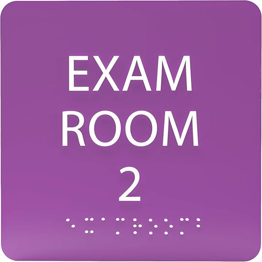 ADA CENTRAL SIGNS - 6" X6" Exam Room 2 Sign - ADA Compliant Tactile Graphics Grade 2 Braille Text Acrylic Wall Signs - Educational Institution Directional Assistance Test Center Door Sign for Schools