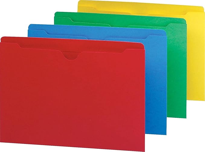 Smead File Jacket, Reinforced Straight-Cut Tab, Flat-No Expansion, Letter Size, Assorted Colors, 100 per Box (75613)