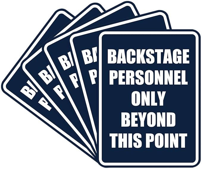 Portrait Round Backstage Personnel Only Beyond This Point Door or Wall Sign Easy Installation | Music | Concert | Festivals Sign (Navy Blue/White) - Medium (5 Pack)