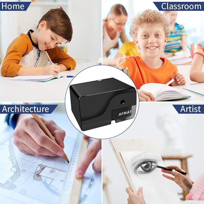 AFMAT Electric Pencil Sharpener, Heavy Duty Pencil Sharpeners for 6-8mm Colored Pencils, Fast Sharpen, 3 Sharpness Setting, 10,000+ Sharpenings for Classroom/School/Home/Teachers, PS106