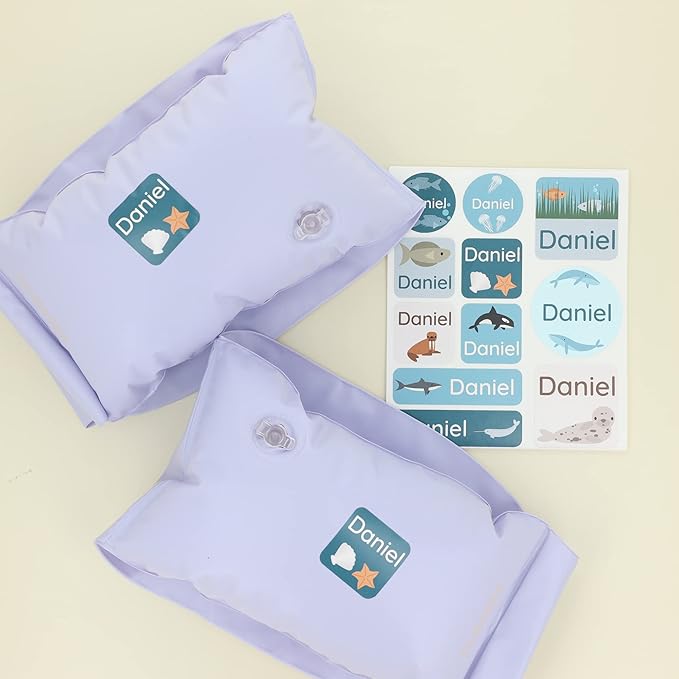 Large Name Labels for Kids (33) - Custom Stickers for Daycare and School Supplies - Durable, Waterproof Stickers for Water Bottles, Lunch Boxes, and More with Unique Designs - The Sea
