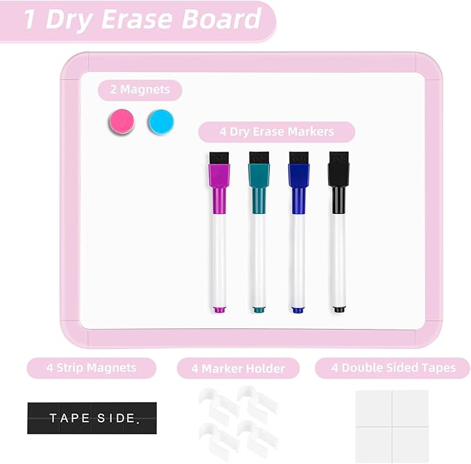 VUSIGN Small White Board Dry Erase, 8.5'' x 11'' Magnetic Dry Erase Board, Mini Whiteboard with Markers for Students, Fridge, Wall, Locker, Pink